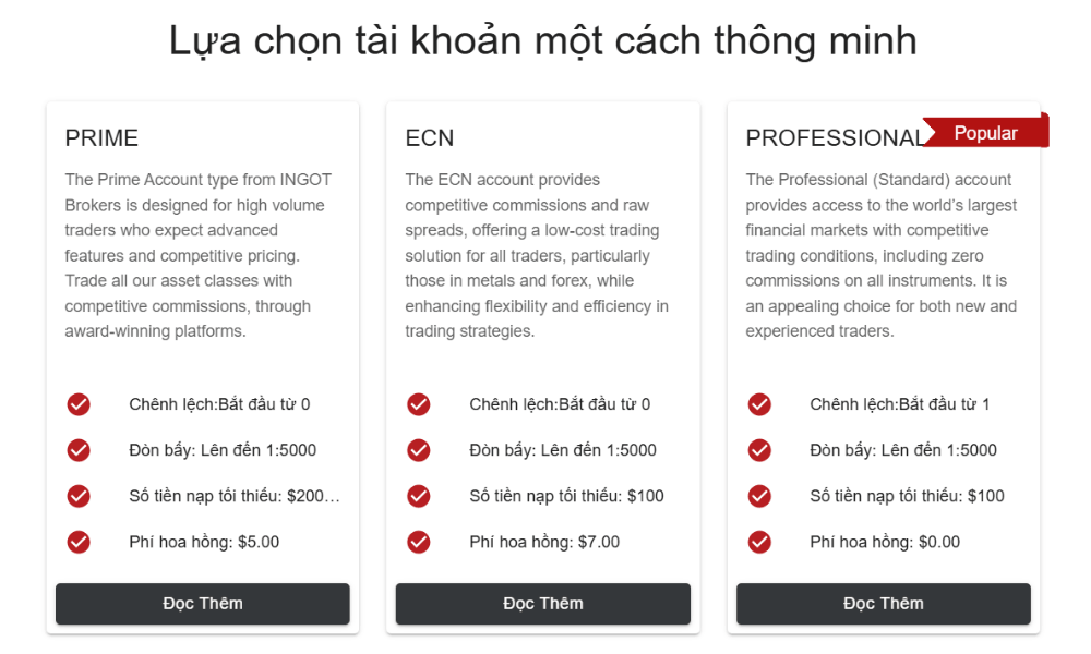 Sàn INGOT BROKERS có lừa đảo không? Đánh giá sàn INGOT năm 2025 4 các loại tài khoản sàn ingot brokers (1)