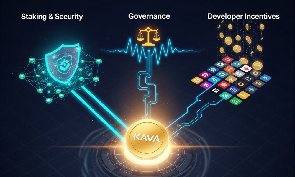 Event 16 Token KAVA đóng vai trò trung tâm trong việc bảo mật mạng lưới qua Staking, Quản trị và khuyến khích nhà phát triển.