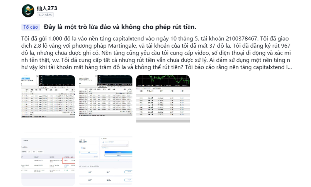 Sàn CapitalXtend có lừa đảo không? Đánh giá sàn CapitalXtend năm 2025 6 Không cho phép rút tiền