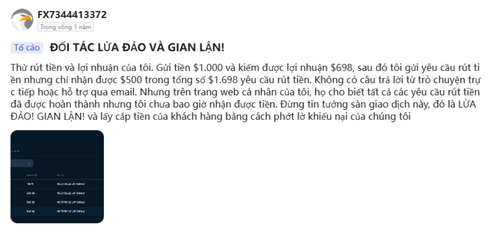 Sàn WinproFX có uy tín không? Đánh giá sàn WinproFX năm 2025 6 Một nhà đầu tư khác không thể rút tiền