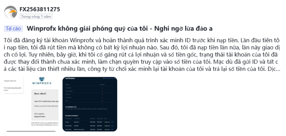 Sàn WinproFX có uy tín không? Đánh giá sàn WinproFX năm 2025 5 Nhà đầu tư không thể rút tiền