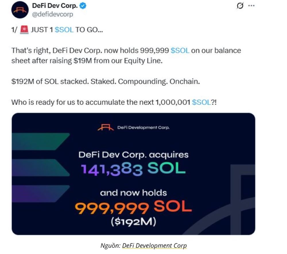DeFi Development Corp tiến gần mốc 1 triệu SOL, giá Solana tăng mạnh 2 DeFi Development Corp tiến sát mốc 1 triệu token