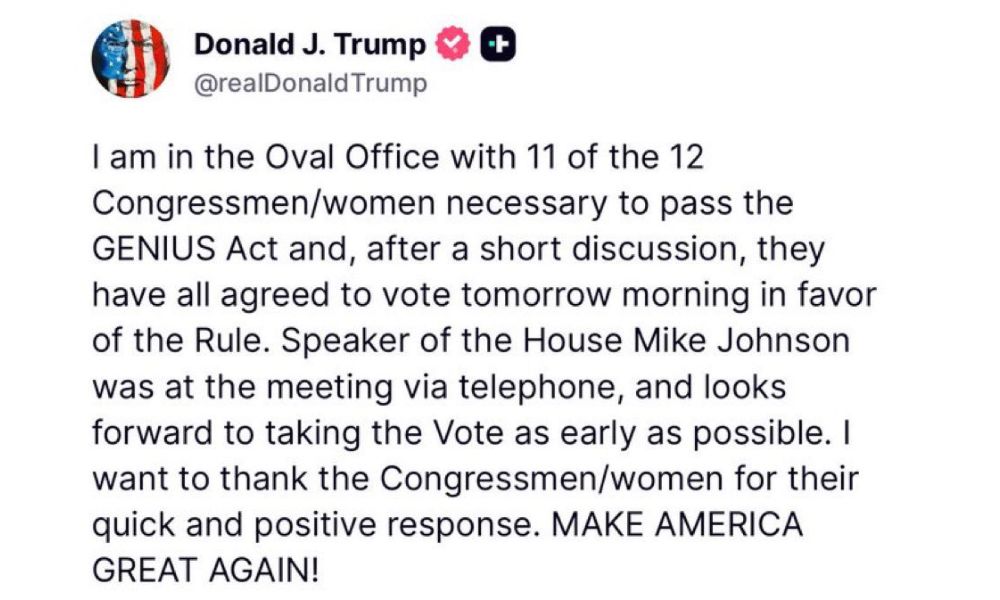 Trump vận động sự ủng hộ của Hạ viện đối với Đạo luật GENIUS 2 Hành động quyết định của Tổng Thống Trump