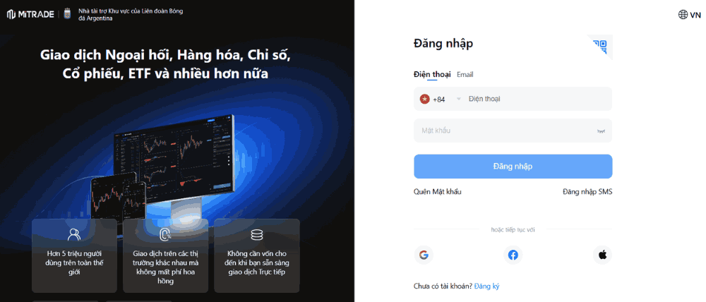 Hướng dẫn các bước mở tài khoản sàn MiTrade đơn giản 3 Ấn vào chữ  "Đăng ký"