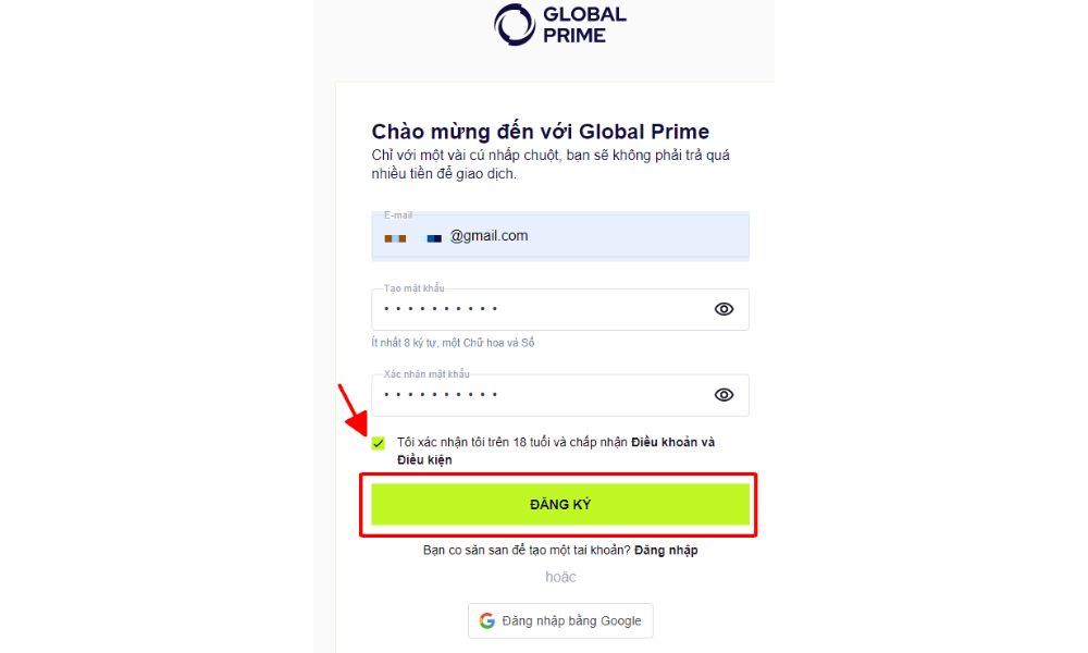 Hướng dẫn chi tiết cách mở tài khoản sàn Global Prime 2025 3 Điền các thông tin cá nhân
