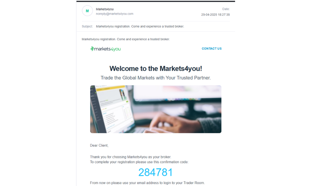 Hướng dẫn chi tiết cách mở tài khoản sàn Markets4you 4 Kiểm tra email xác minh