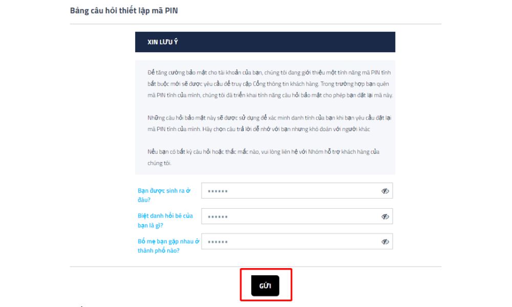 Hướng dẫn chi tiết cách mở tài khoản sàn FP Markets 7 Thiết lập các câu hỏi bảo mật
