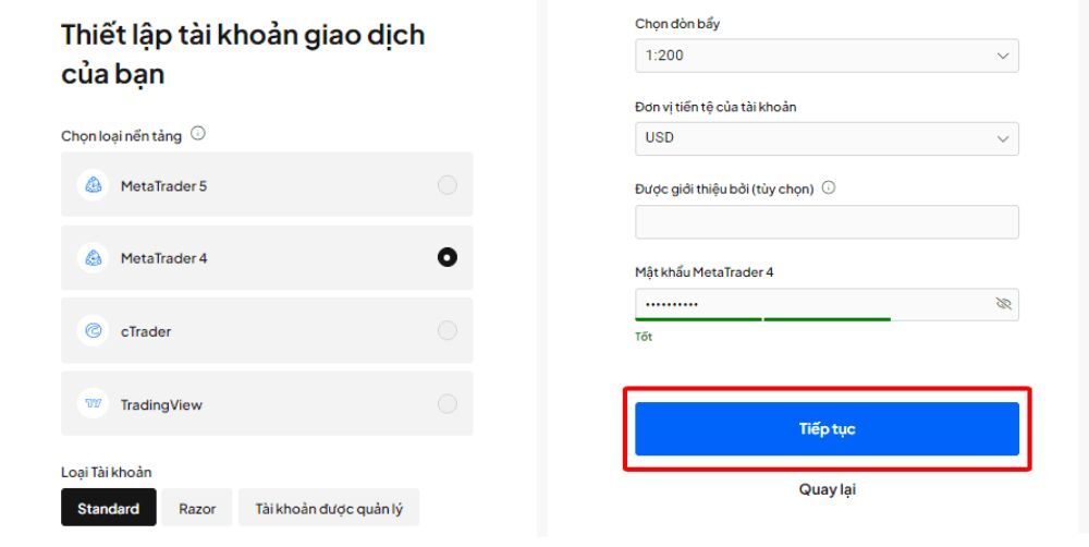 Thiết lập tài khoản giao dịch
