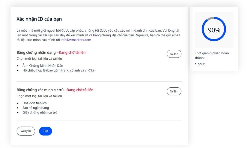 Hướng dẫn chi tiết cách mở tài khoản sàn VT Markets 4 Xác minh danh tính (KYC)