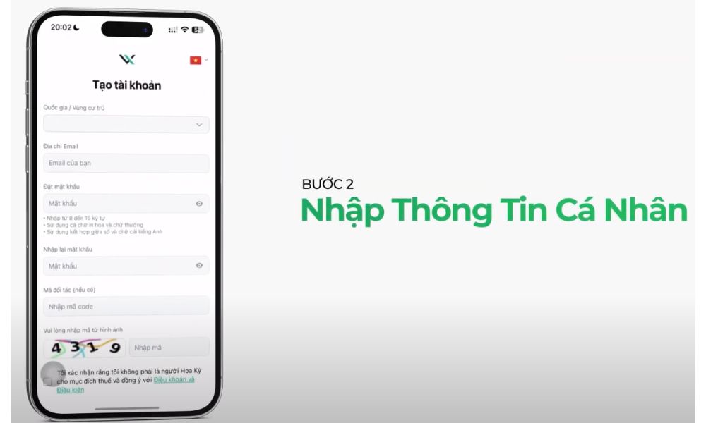 Hướng dẫn cách mở tài khoản sàn Valetax mới nhất 2025 4 Nhập thông tin tài khoản
