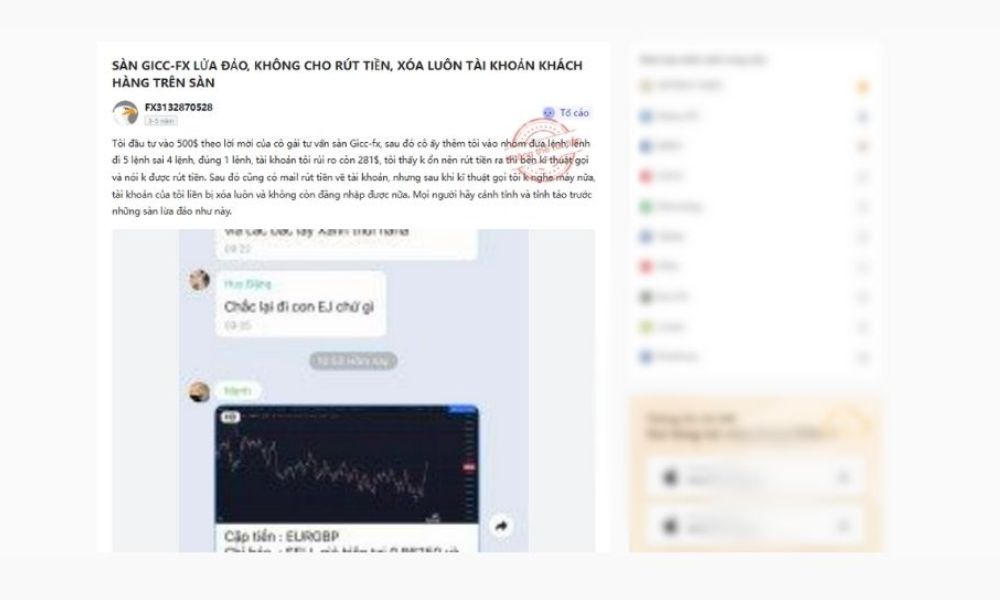 Sàn GICC FX có uy tín không? Đánh giá sàn năm 2025 2 Phản hồi từ người dùng sàn GICC FX