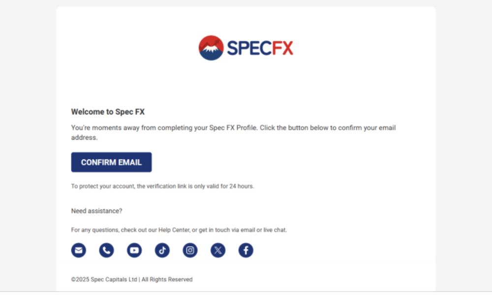 Hướng dẫn mở tài khoản sàn Spec FX mới nhất 2025 4 Xác thực email