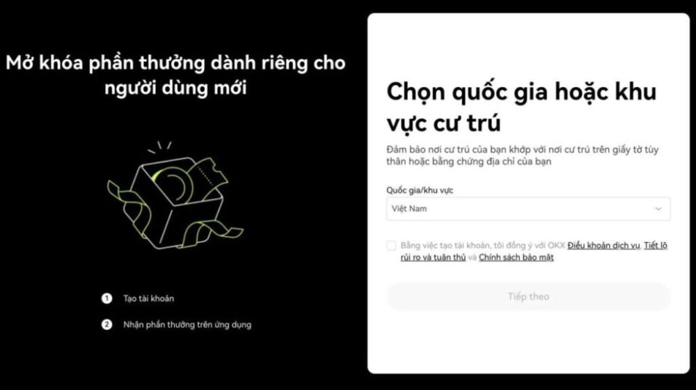 Hướng dẫn chi tiết cách đăng ký tài khoản sàn OKX đơn giản 6 Chọn quốc gia hoặc khu vực cư trú