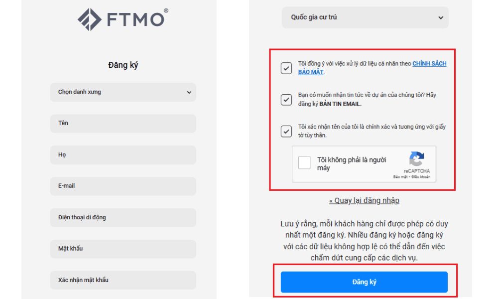 Hướng dẫn chi tiết cách mở tài khoản sàn FTMO 4 Điền thông tin cá nhân