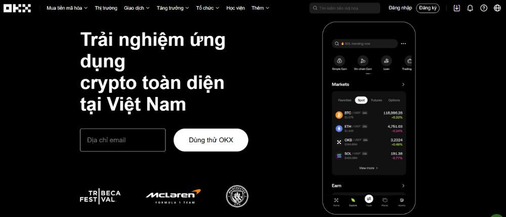 Sàn OKX có lừa đảo không? Đánh giá chi tiết sàn 2025 2 Giao diện trang chủ của sàn OKX