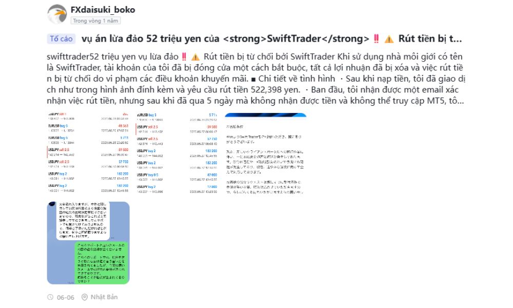 Sàn Swift Trader có uy tín không? Đánh giá chi tiết sàn năm 2025 4 Tố cáo từ một nhà đầu tư