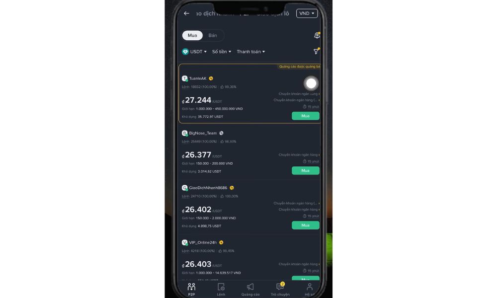 Hướng dẫn nạp tiền vào sàn Binance mới nhất năm 2025 3 Chọn người bán uy tín