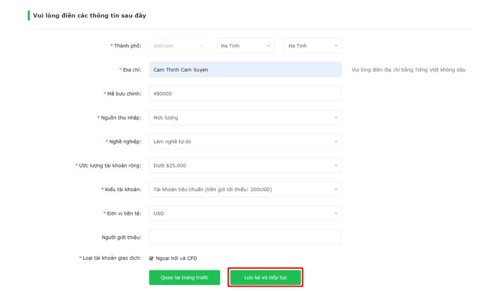Hướng dẫn chi tiết cách mở tài khoản sàn GO Markets 2025 5 Bổ sung thông tin cá nhân chi tiết