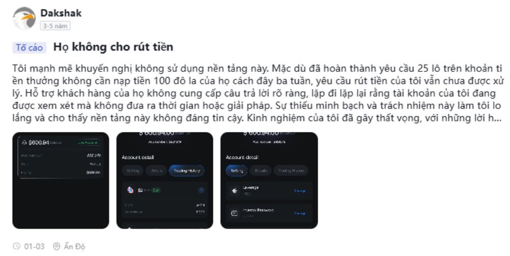 Sàn Opofinance có uy tín không? Đánh giá sàn chi tiết 2025 3 Sàn không cho nhà đầu tư rút tiền