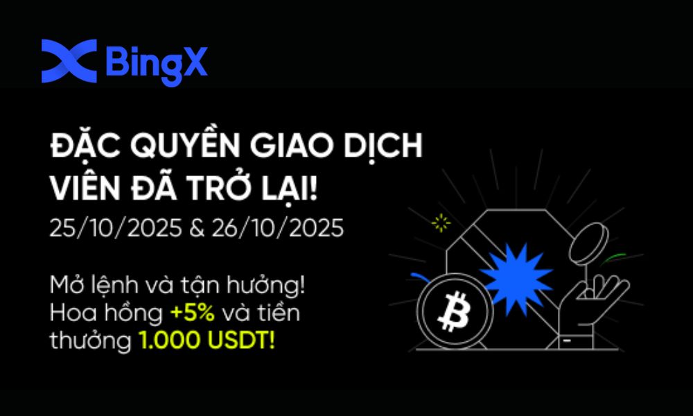 BingX ưu đãi cuối tuần cho giao dịch viên lên đến 1000 USDT 1 BingX ưu đãi cuối tuần cho giao dịch viên lên đến 1000 USDT