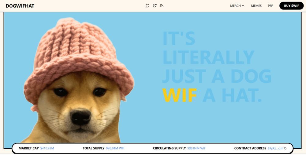 dogwifhat là một memecoin phi tập trung được xây dựng trên blockchain Solana