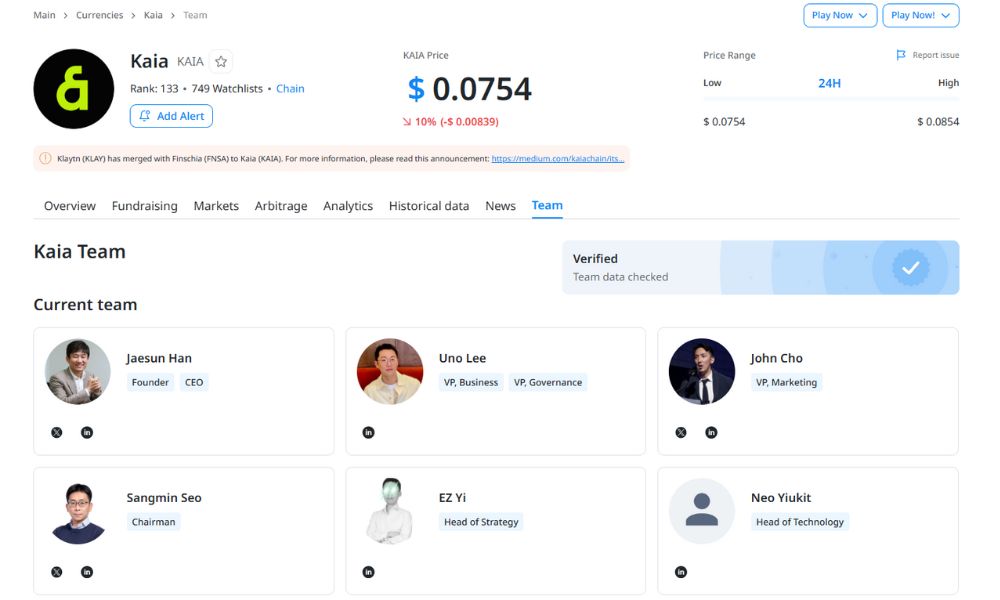 đội ngũ phát triển của kaia