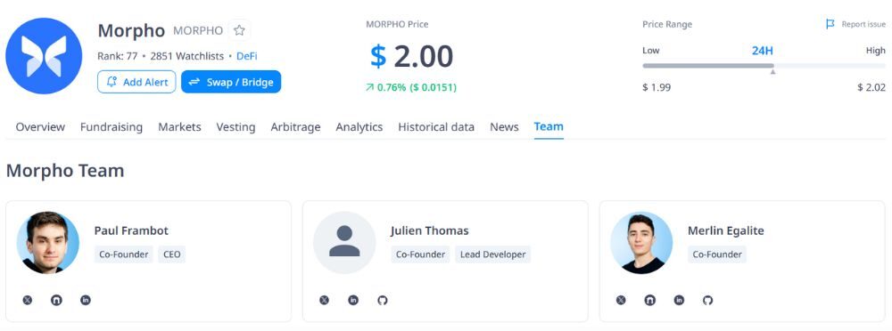 Morpho là gì? "Cú hích" công nghệ thay đổi cuộc chơi Lending trong DeFi 7 Đội ngũ phát triển Morpho